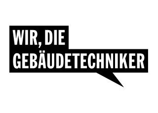Schwarzes Logo als Sprechblase mit weisser Schrift Wir, die Gebäudetechniker