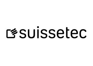 Logo von suissetec mit schwarzer Schrift und schwarzer Illustration