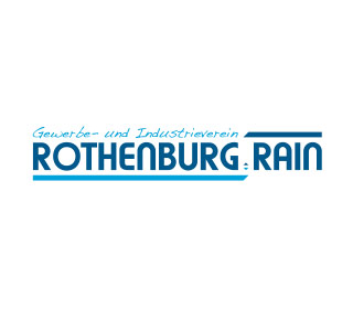 Blaues typografisches Logo des Gewerbe und Industrievereins Rothenburg/Rain