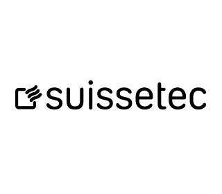 Logo von suissetec mit schwarzer Schrift und schwarzer Illustration